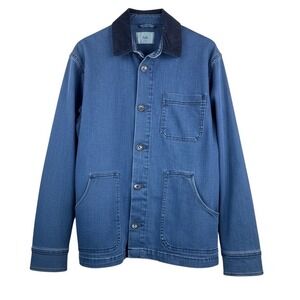 Folk Nelson Denim Chore Jacket sz M Blue Corduroy Collar barn coat 90s preppy